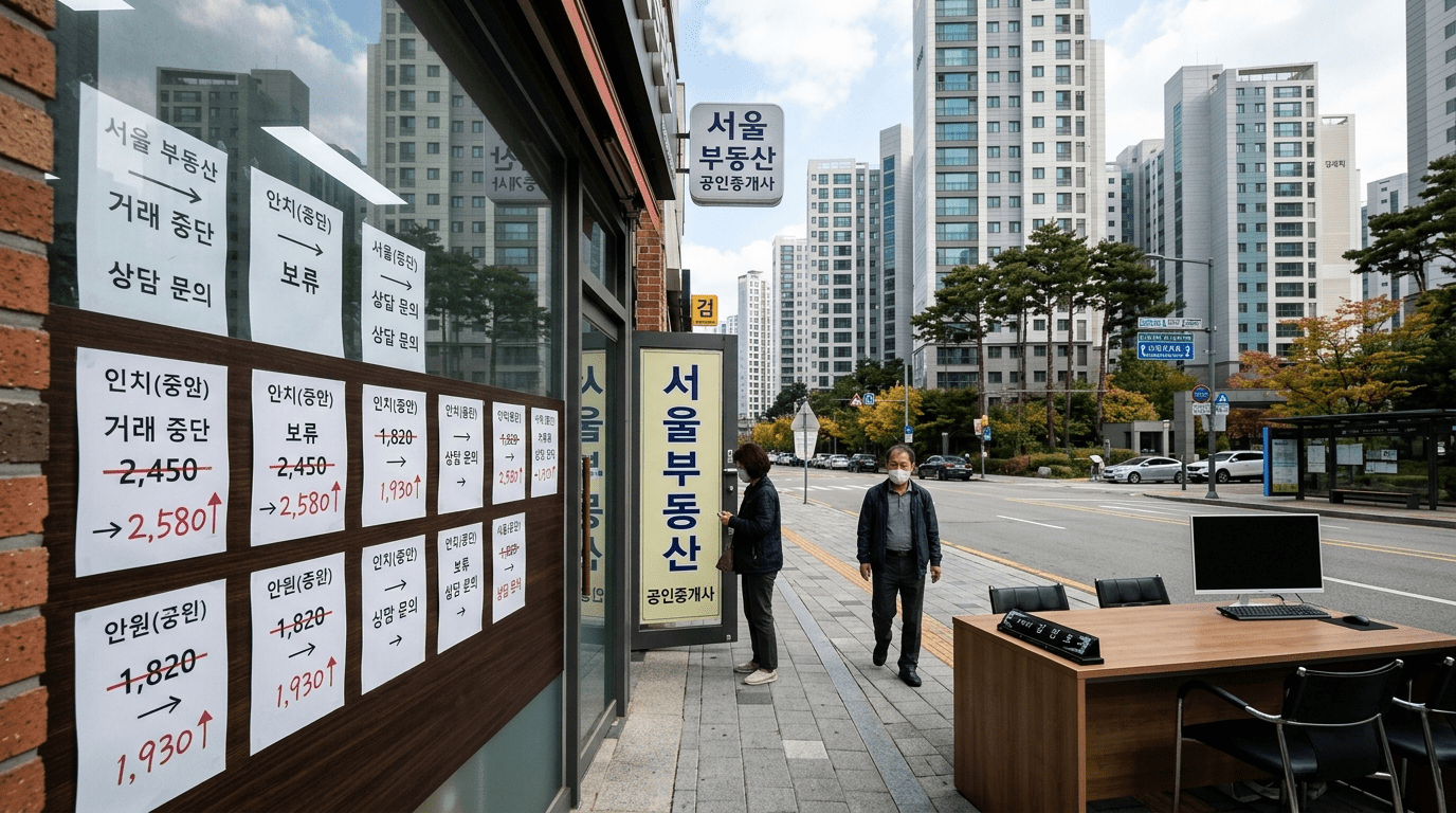 토지거래허가 신청은 절반 수준으로 줄고, 강남은 급매물이 자취를 감추며 매도 희망가가 3억 원까지 뛰는 흐름
