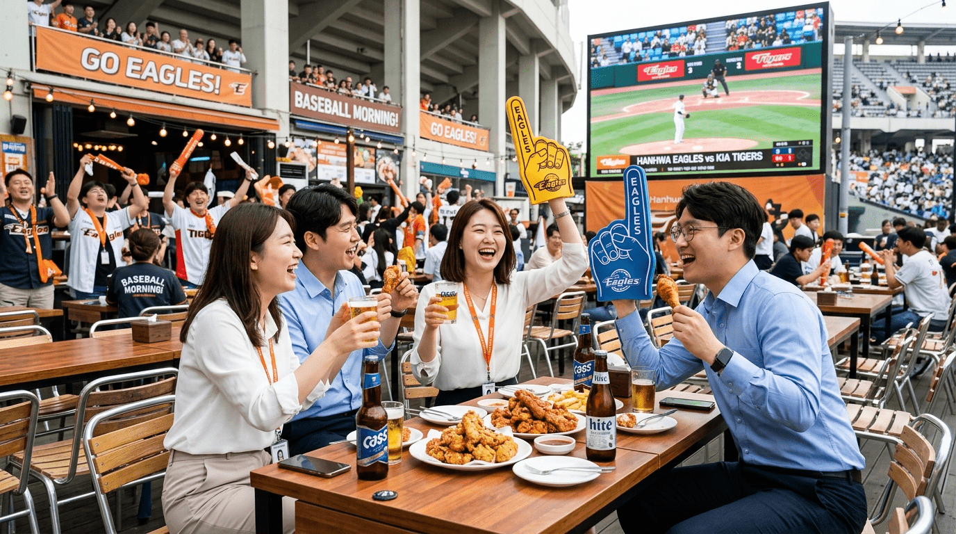 “평일 오전 경기 걱정은 기우” 출근길 응원·점심 치맥 ‘대박’